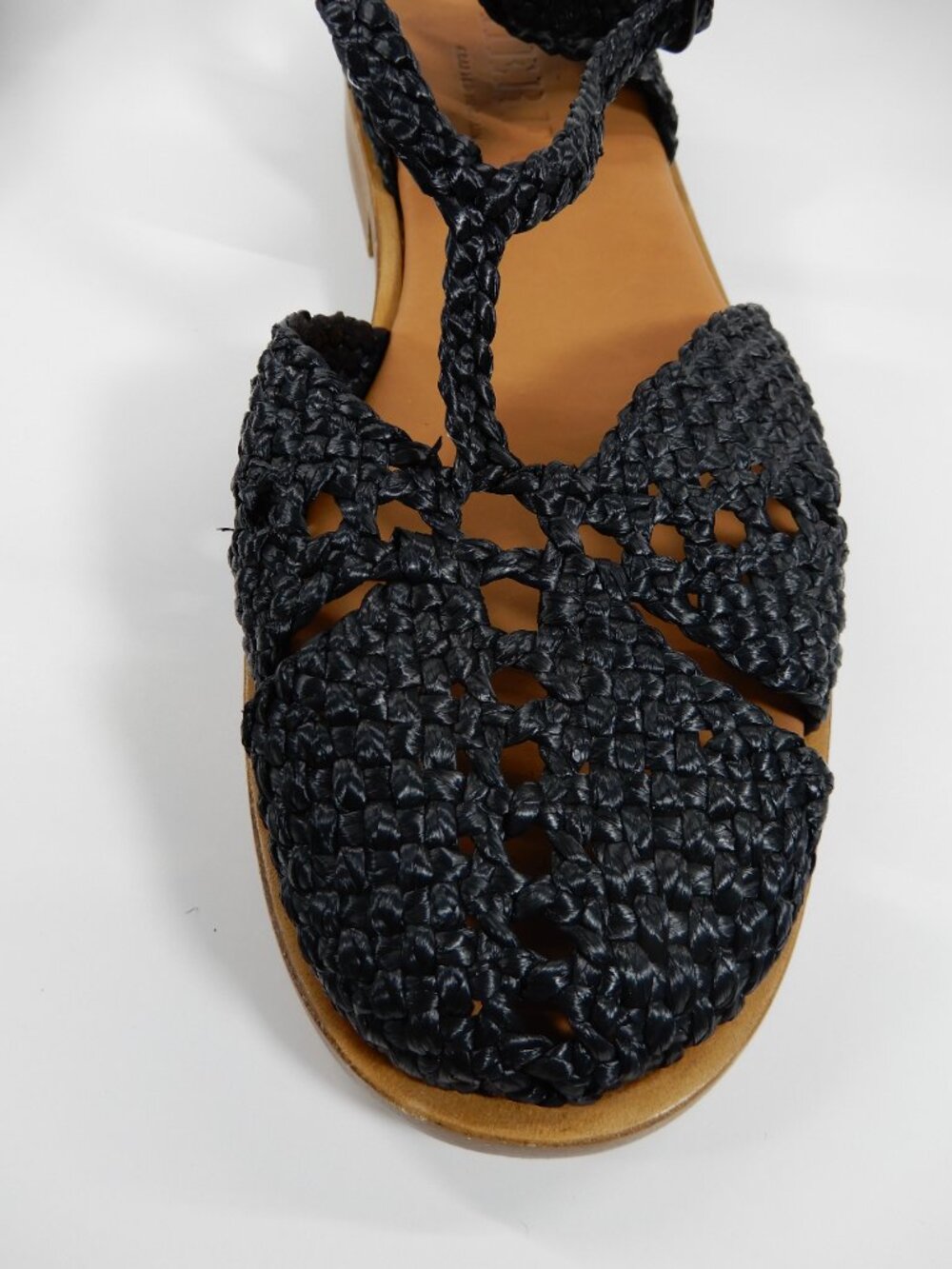 HEREU Sorolla Slingback Flat SANDALS 37 6.5 Black Woven Raffia Leather NEW $590 - Picture 4 of 14